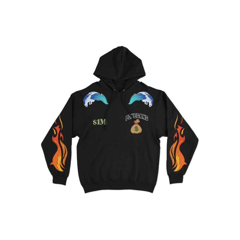 PokeGang Unisex Black Long Sleeve Side Kangaroo Pocket Pullover Fleece Hoodie